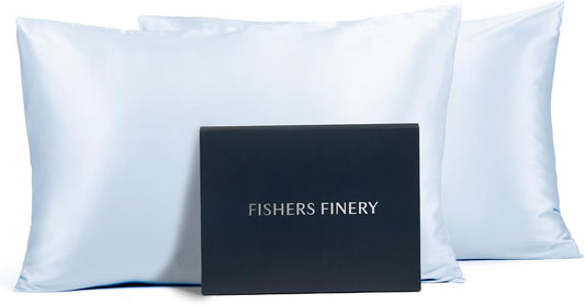Fishers Finery 25mm 100% Pure Mulberry Silk Pillowcase (Lt Blue Queen)
