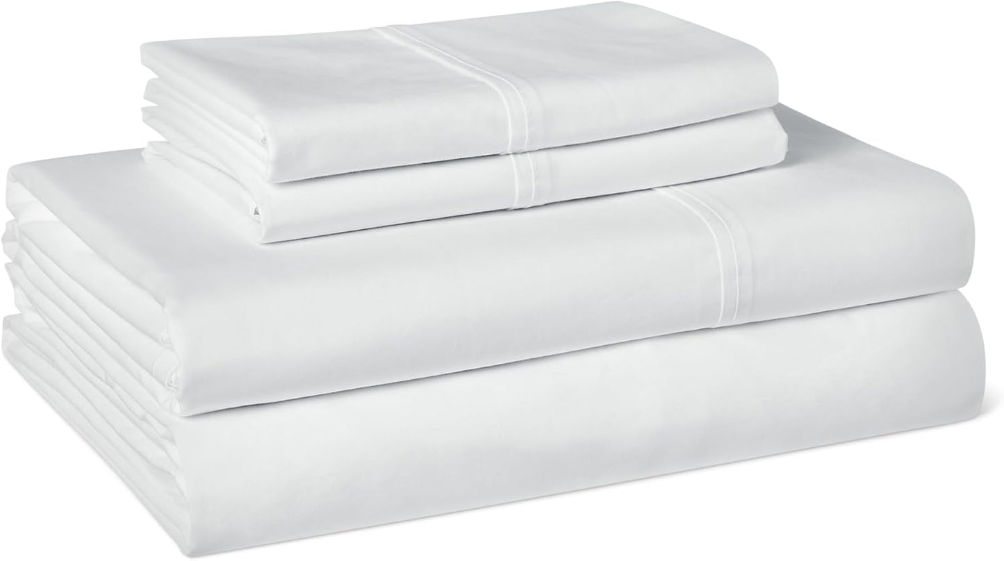 Amazon Basics Soft Organic Cotton Sheet Set with 2-Pieces Pillowcase, White, King