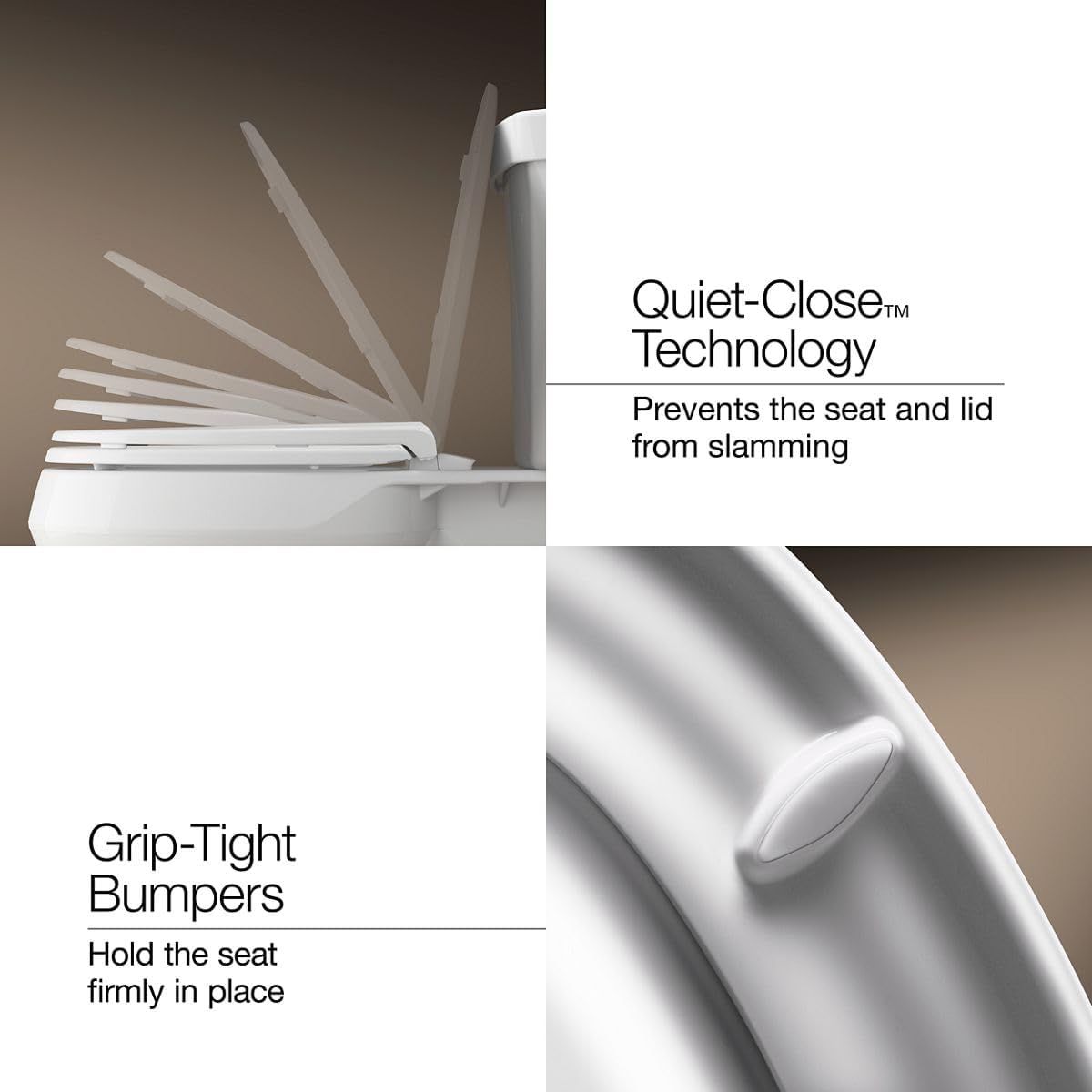 "KOHLER 4636-RL-95 Cachet ReadyLatch Elongated Toilet Seat Slow Close, Soft Close Toilet Seat Quiet Lid, Contoured Grip-Tight Bumpers Installation Hardware, Apartment Essentials, Ice Grey "