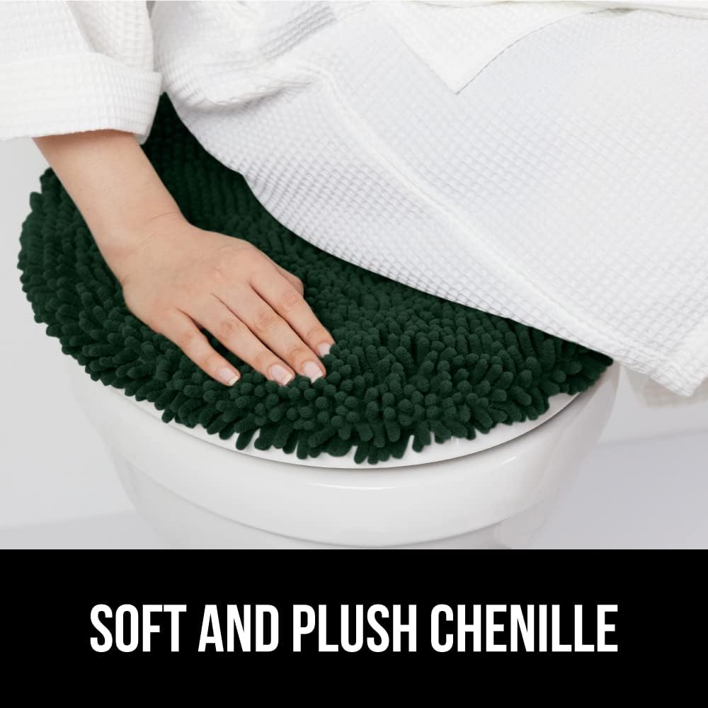 GORILLA GRIP Soft Chenille Bathroom Toilet Lid Cover, Machine Washable Seat Covers, 19.5x18.5, Stays in Place Rubber Backing, Fits Most Round, Elongated and Oblong Lids, Accessories Decor, Hunter