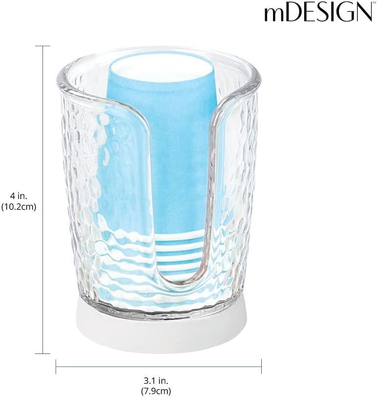 mDesign Plastic/Steel Compact Small Disposable Paper Cup Dispenser Storage Holder for Rinsing Cups on Bathroom Vanity Countertops - Rain Collection - Clear/White