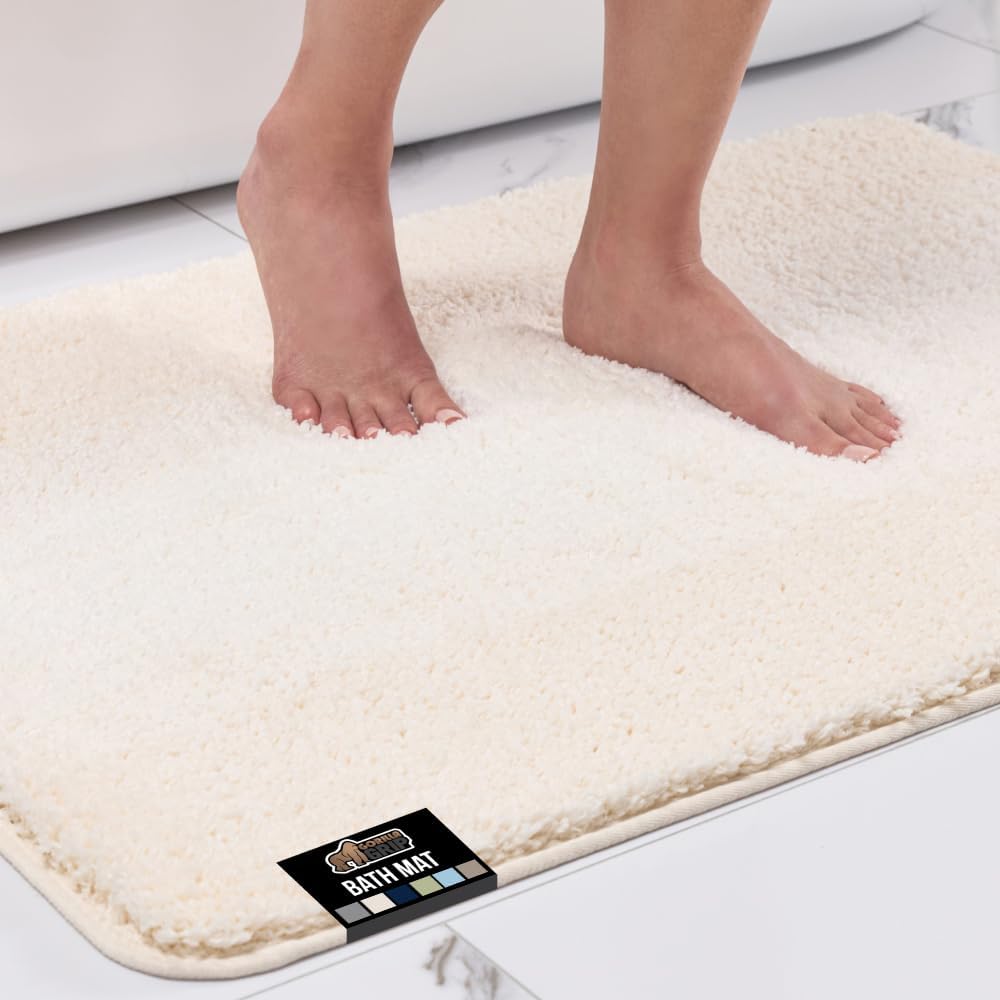 GORILLA GRIP Ultra Soft Plush Bathroom Rugs with Textured Rubber Backing, 40 x 24 Absorbent Quick Dry Bath Mat, Machine Washable Shower Mats, Home Décor Accessories Bathmat Rug Essentials, Ivory