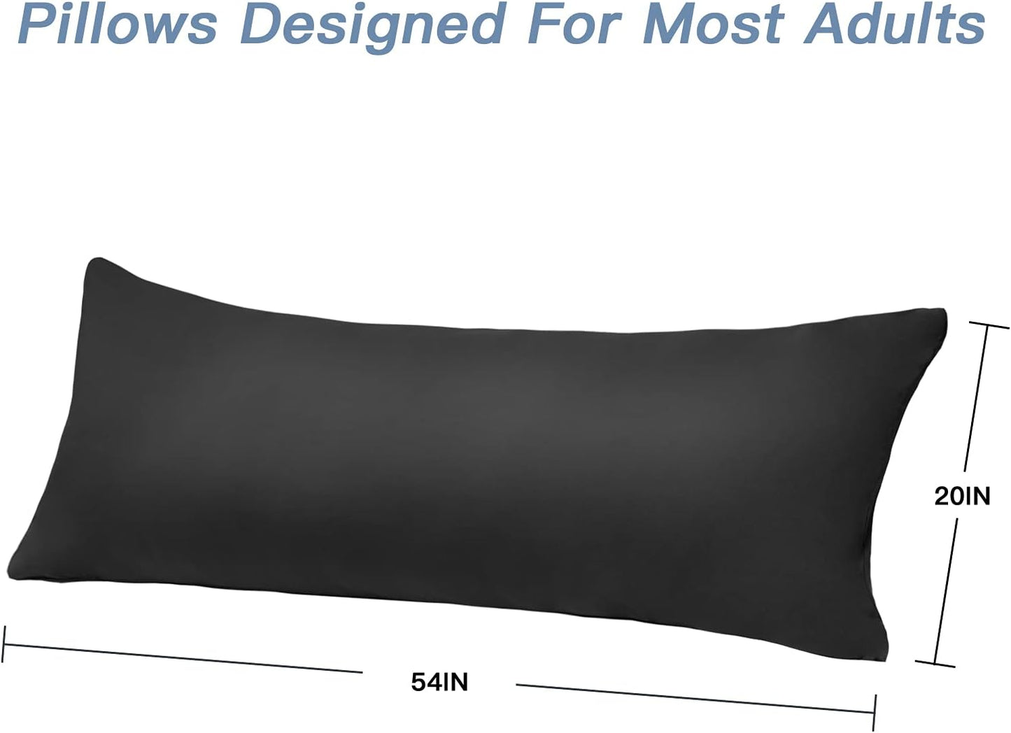 DOWNCOOL Luxury Full Body Pillow Insert with Fiber Cover - Ultra Soft Body Pillow for Sleeping - Breathable Long Bed Pillow Insert, 20"x54"(Black, with Cover)