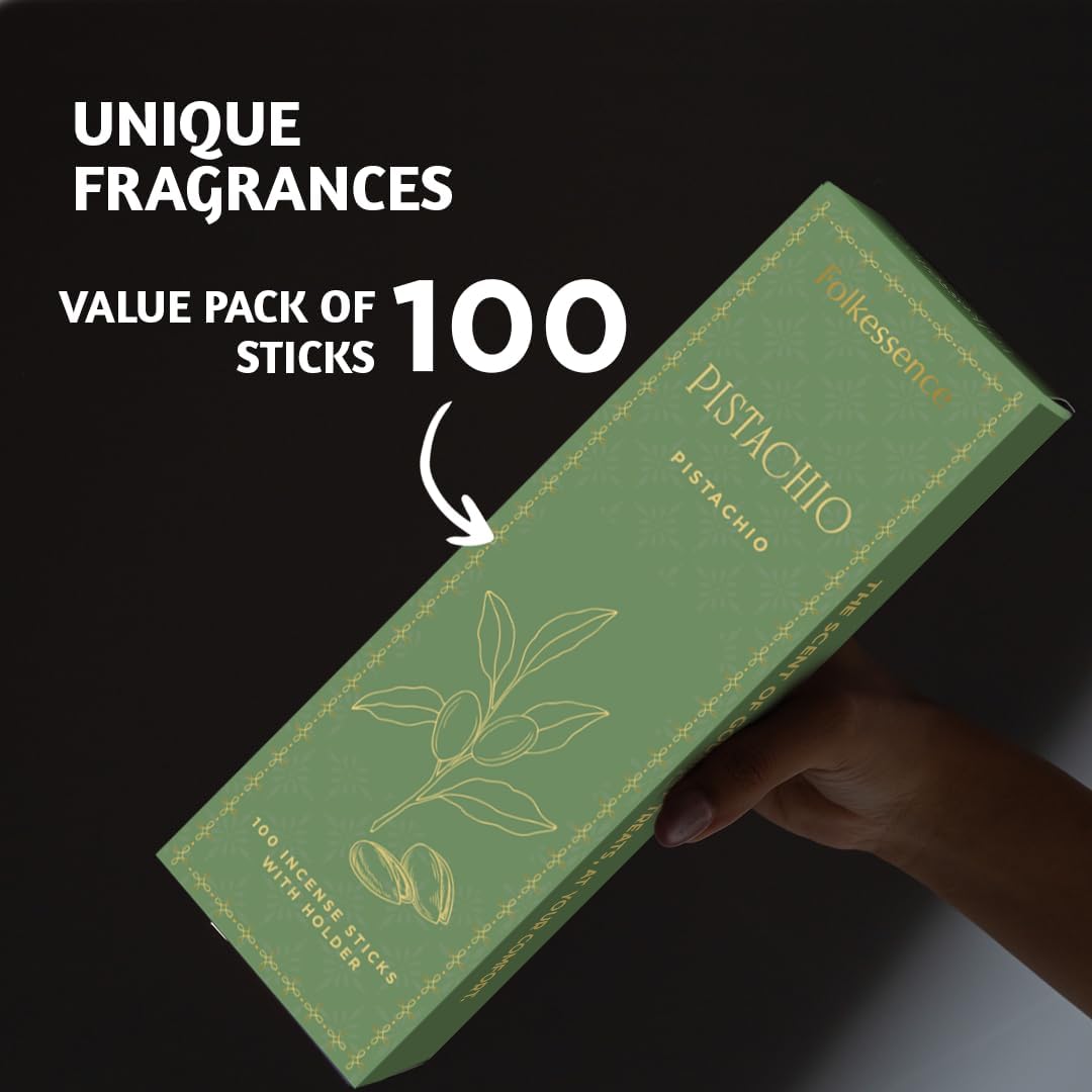 Folkulture Christmas Incense Sticks | Set of 100 Insence-Sticks with Holder for Relaxation | Pistachio Fragrance | Organic, Slow Burning & Non Toxic Inscents| Christmas Dessert Inspired