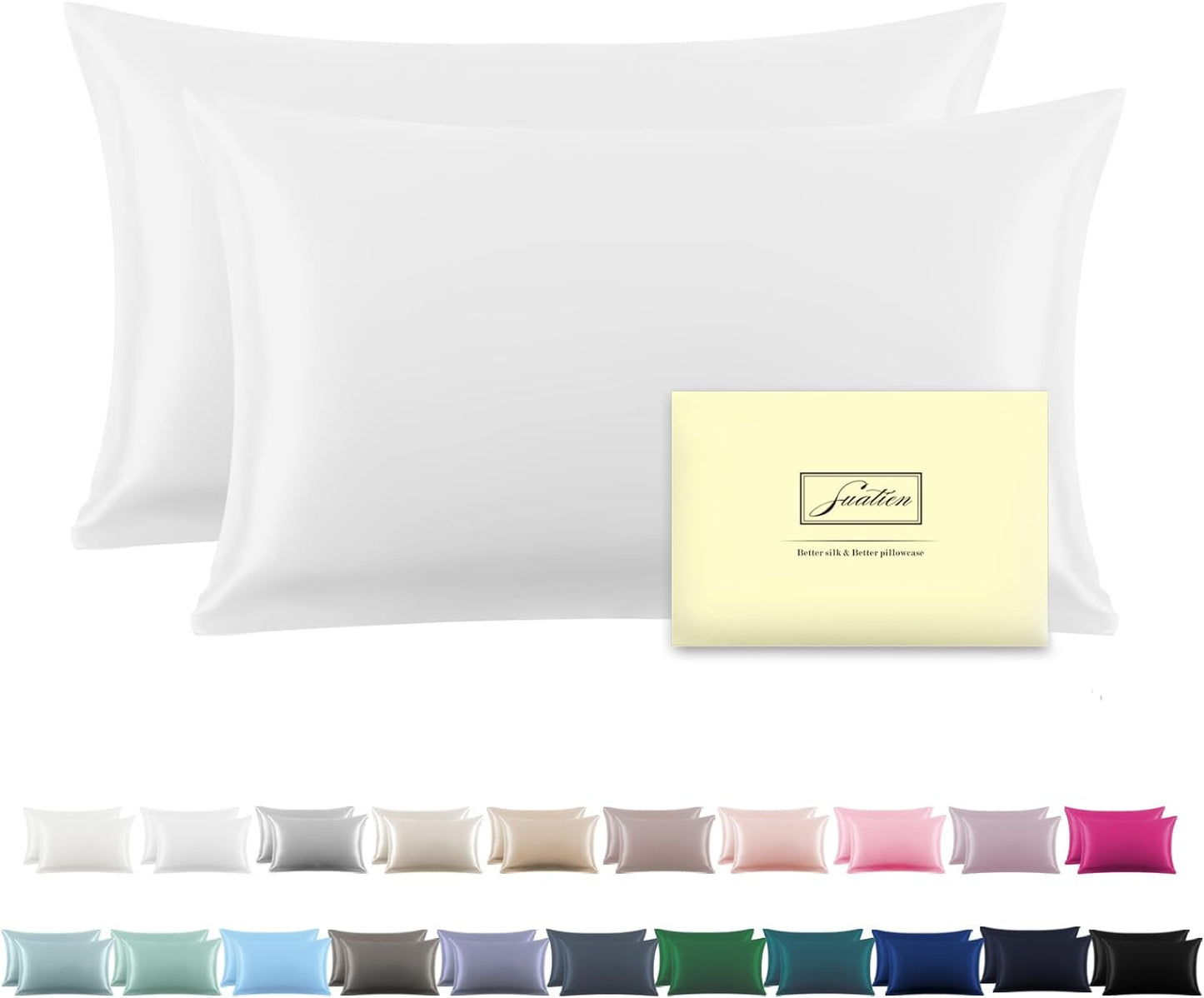 Silk Pillowcase for Hair and Skin,Soft,Breathable and Sliky 100% Queen Silk Pillow Case Set of 2,Both Sides Natural Mulberry Silk Pillowcases with Hidden Zipper(Queen Size 20"X 30",2pcs)