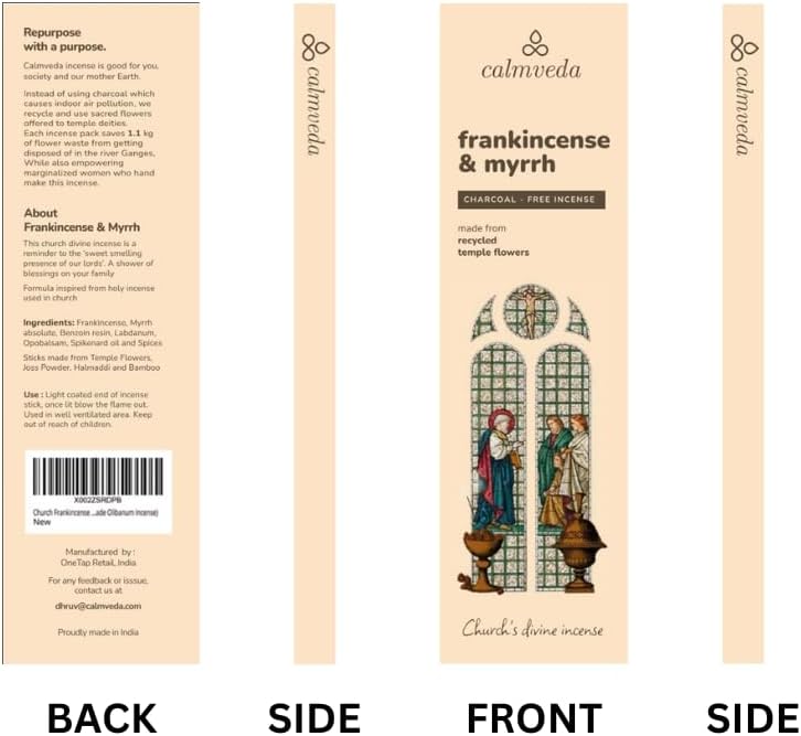 Church Frankincense and Myrrh Incense - 80 Sticks, Charcoal Free, Handmade from Upcycled Flowers, Spiritual Healing Incense