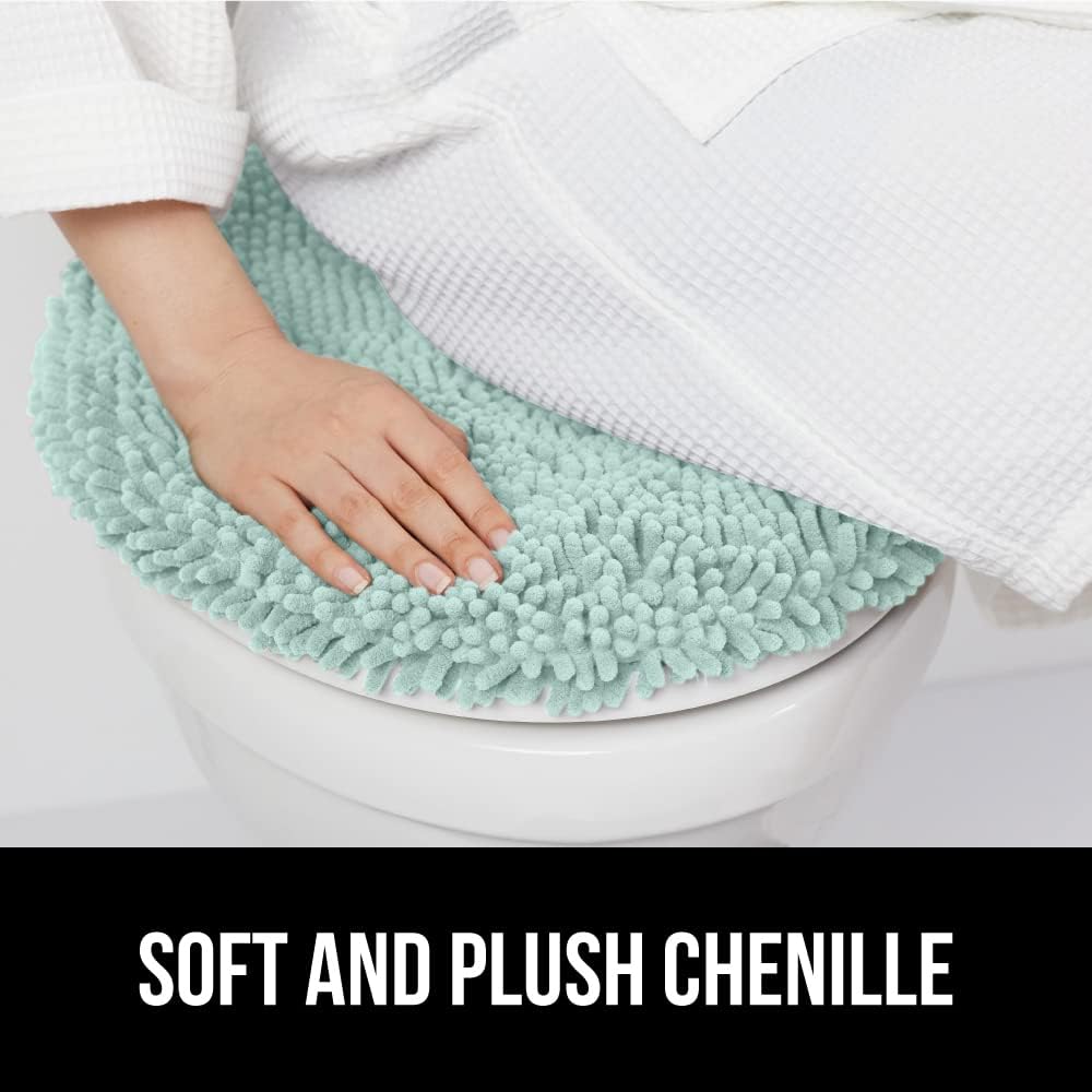 GORILLA GRIP Soft Chenille Bathroom Toilet Lid Cover, Machine Washable Seat Covers, 19.5x18.5, Stays in Place Rubber Backing, Fits Most Round, Elongated and Oblong Lids, Accessories Decor, Seablue