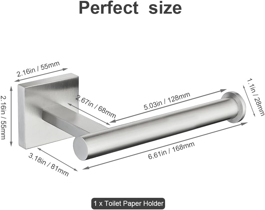 Premium 304 Stainless Steel Wall Mounted Toilet Paper Holder - Brushed Nickel Paper Roll Holder, Heavy-Duty Permanent Bathroom Toilet Tissue Holder, Modern & Durable Toilet Roll Holder