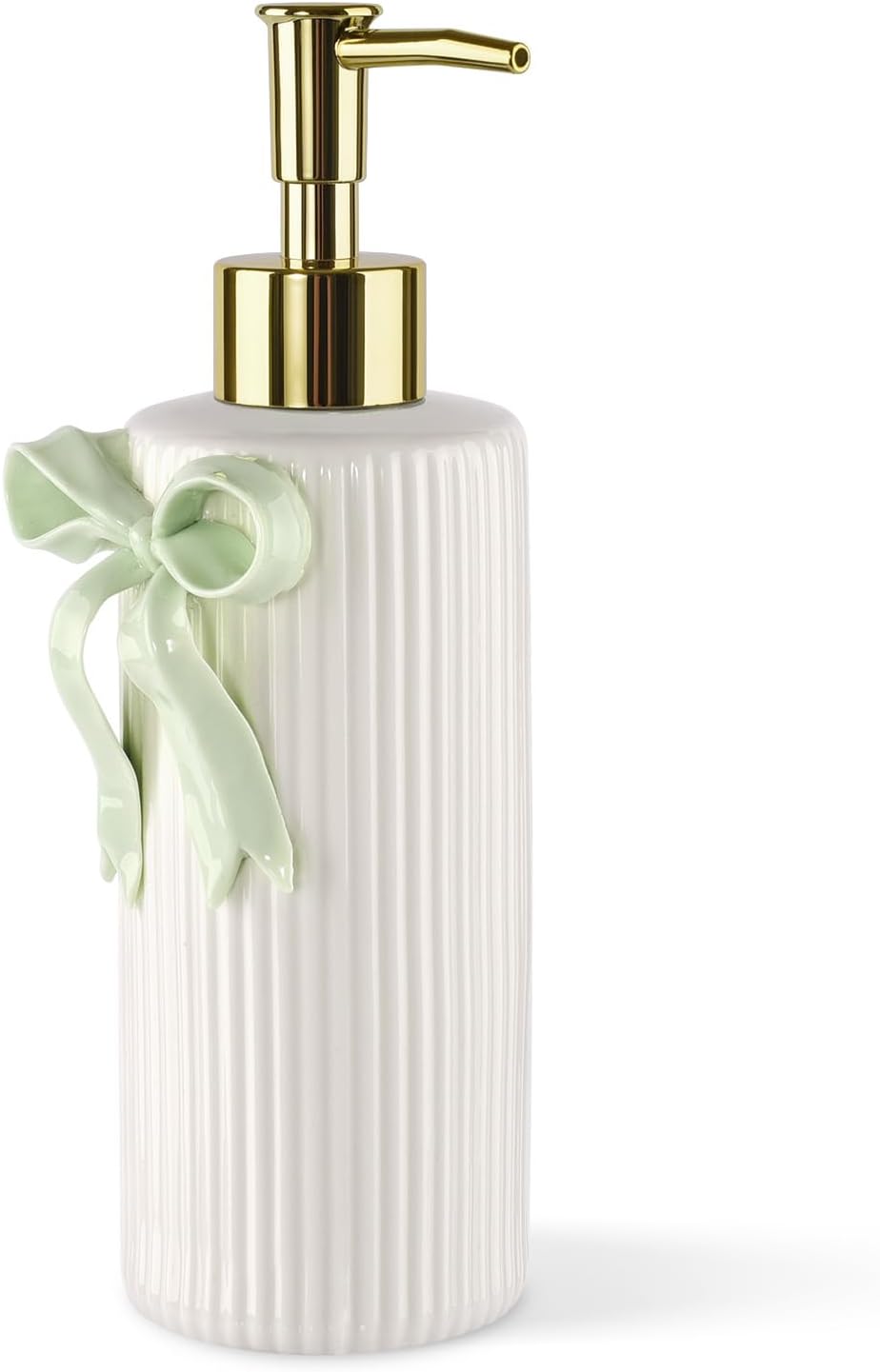 Handmade Ceramic Bow Soap Pump Dispenser Hand Lotion Liquid Dispenser Refillable for Kitchen and Bathroom Decorative (Ribbon Green)