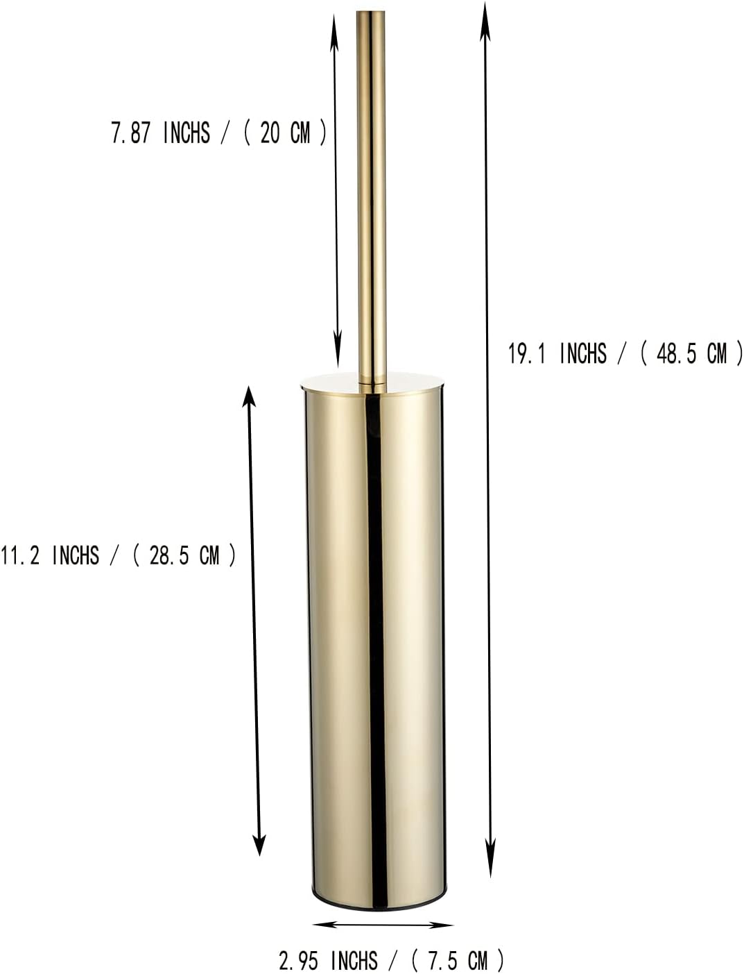 Freestanding Luxury Toilet Brush 304 Stainless Steel Toilet Brush and Holder 19-Inches Tall Round Rust Resistant Anti-Odor and Easy to Clean with Polished Gold Finished
