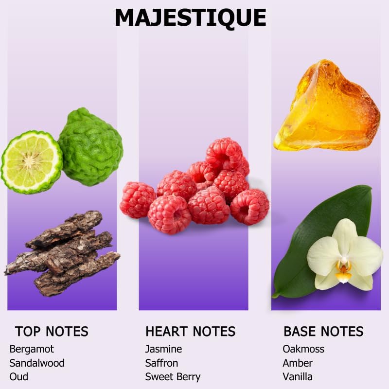 Aromely Diffuser Oil Majestique a Sophisticated Blend of Bergamot, Sandalwood, Oud, Jasmine, Saffron, Sweet Berry, Oakmoss, and Vanilla Creating an Exquisite Fragrance for Scent Diffusers (120ml)