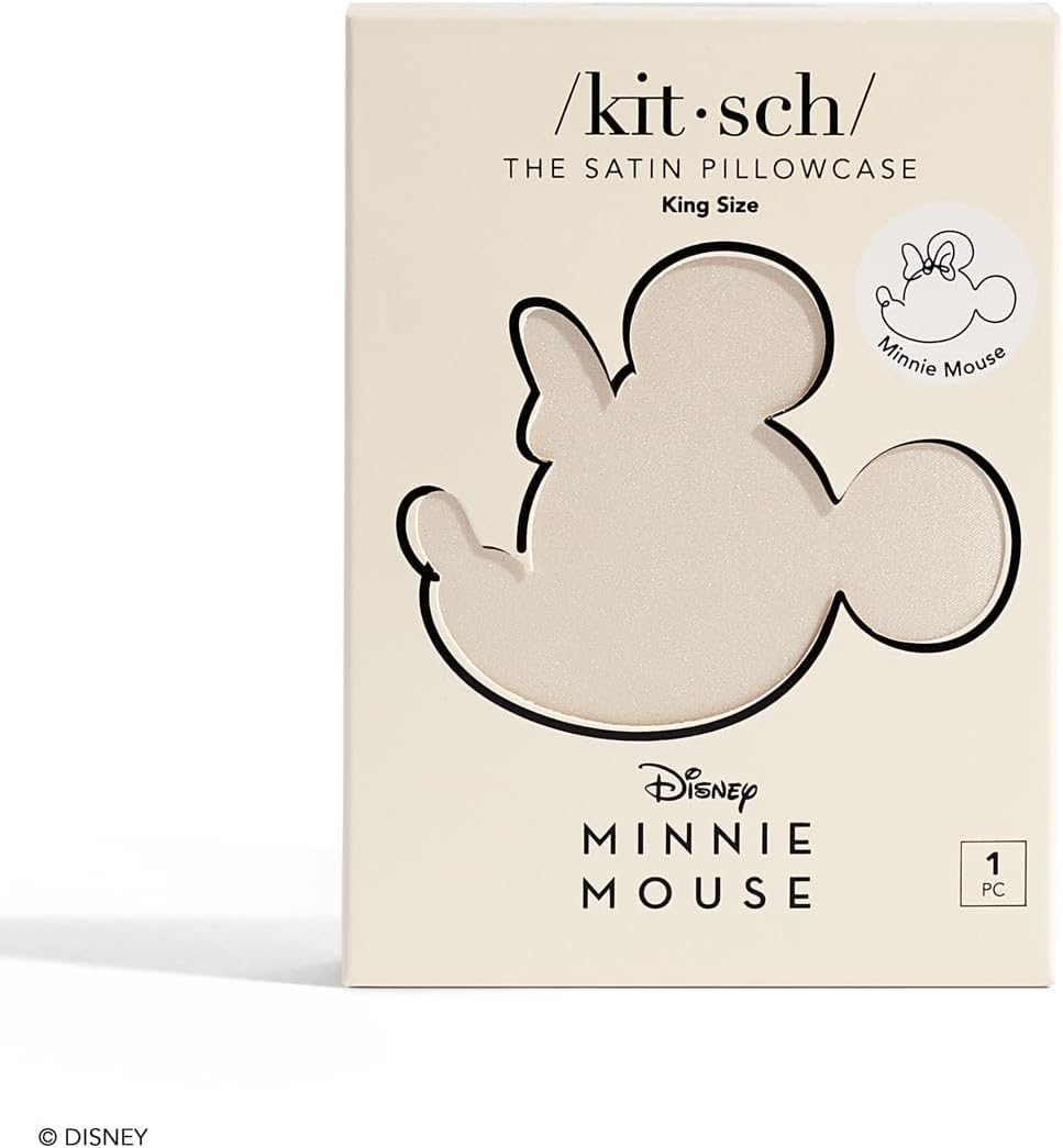 Kitsch & Disney Minnie Mouse Satin Pillowcase with Zipper Softer Than Silk, Cooling Pillow Case for Hair & Skin, Wrinkle-Free, Machine Washable, King Size (19x36)