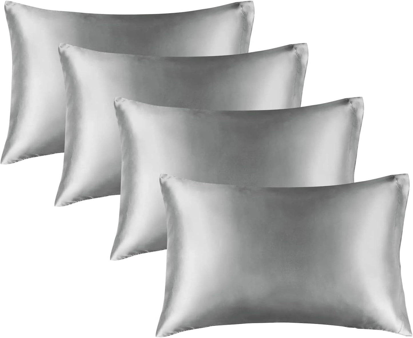 BEDELITE Satin Pillowcase for Hair and Skin, Super Soft Similar to Silk Pillow Cases 4 Pack with Envelope Closure, Cooling Pillowcases for Women Men (20"x36" King Size, Grey)