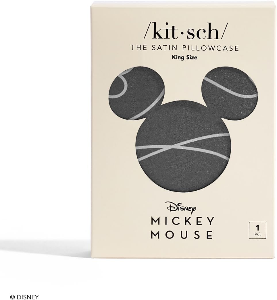 Kitsch & Disney Mickey Mouse Satin Pillowcase with Zipper Softer Than Silk, Cooling Pillow Case for Hair & Skin, Wrinkle Free, Machine Washable, King Size (19x36)