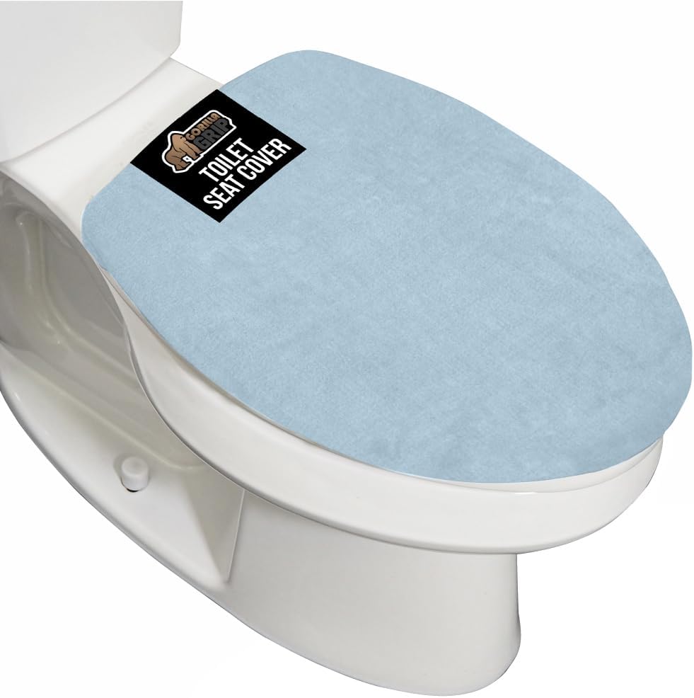GORILLA GRIP Thick Memory Foam Bathroom Toilet Lid Seat Cover, Soft Velvet Topside, Machine Wash, Plush Cushioned Covers Fits Most Size Lids, Decorative Bath Room Accessories, 19.5x18.5, Light Blue