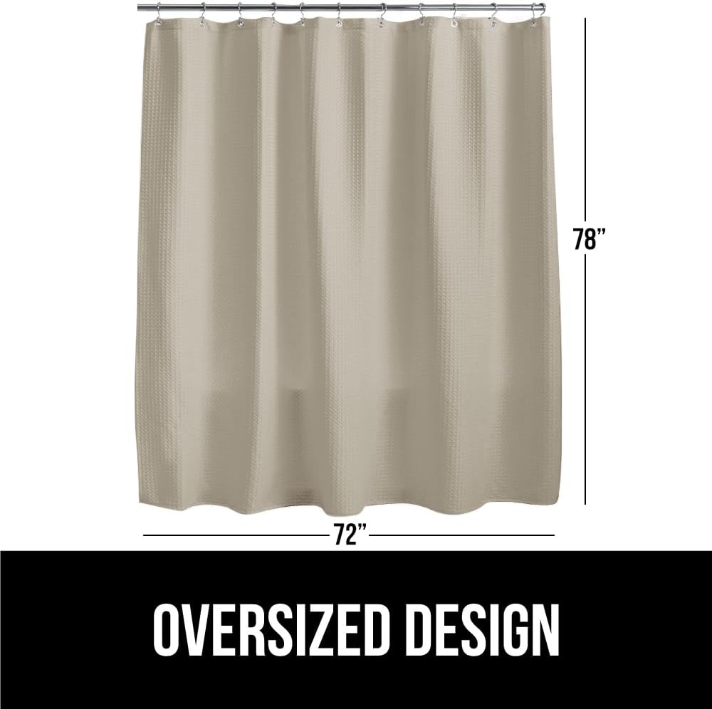 GORILLA GRIP Waffle Shower Curtain, Thick Weighted Fabric, 72x78, Wrinkle and Rust Resistant, Classic Hotel Quality Design, Heavy Duty Long Curtains for Bathroom Showers, Bath Tubs, Machine Wash Beige
