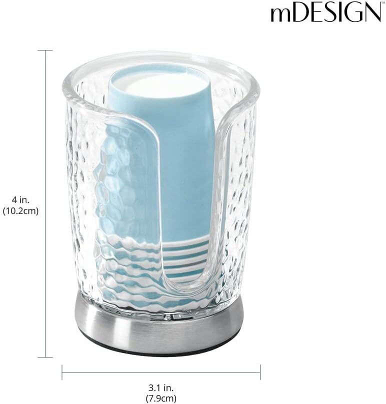 mDesign Plastic/Steel Compact Small Disposable Paper Cup Dispenser Storage Holder for Rinsing Cups on Bathroom Vanity Countertops - Rain Collection - 2 Pack - Clear/Brushed Chrome