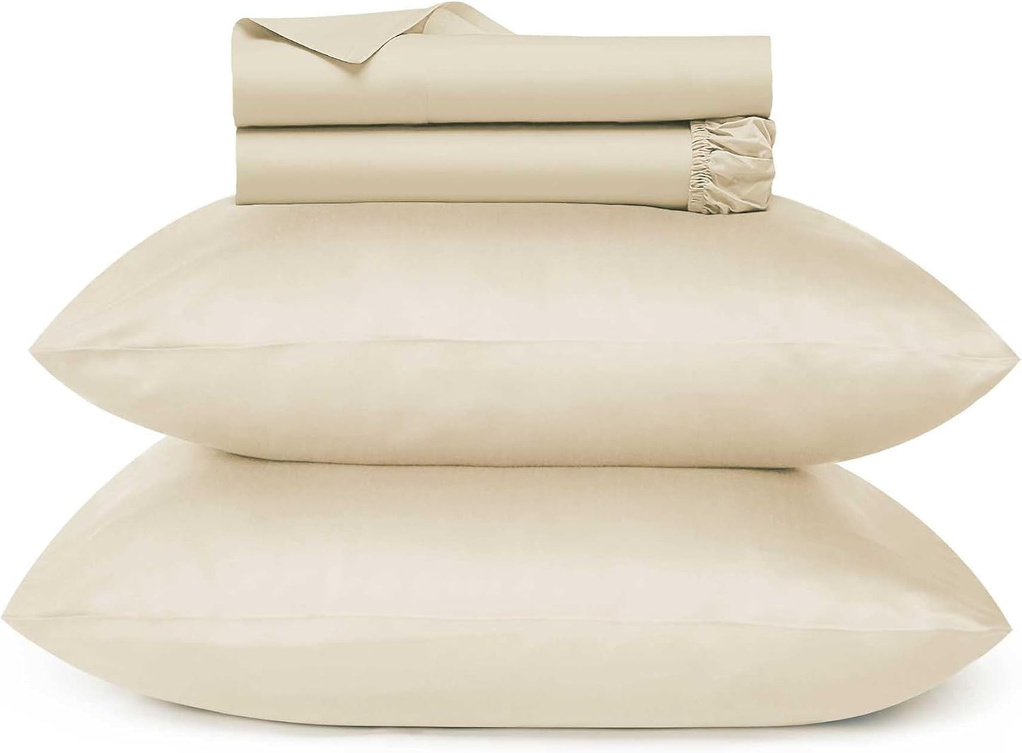 URBANHUT 700 Thread Count Twin Sheet Set Egyptian Cotton Sheets, 4Pc Sheet Set Soft Luxury Bed Sheets for Twin Size Bed, Sateen Weave Hotel Sheets, 14" Elasticized Deep Pocket - Ivory