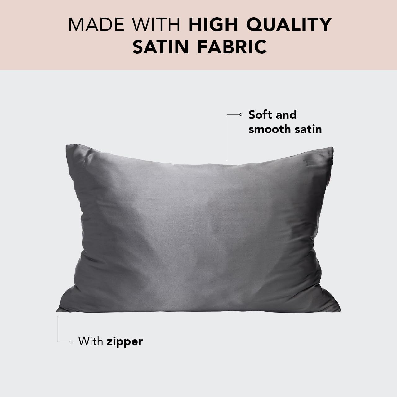 Kitsch Satin Pillowcase with Zipper for Hair & Skin, Softer Than Silk Pillow Cases King, Wrinkle-Free, Smooth and Cooling Satin Pillow Covers, King Size 19"x36" - Charcoal
