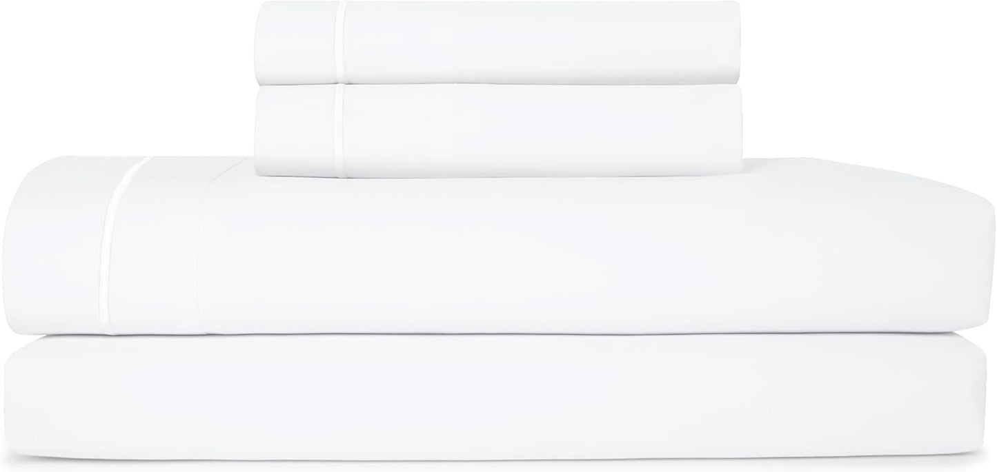 CASUAL LIVING Full Sheets Set 4 Piece Cooling Sheets with 2 Pillowcases Soft Microfiber Hypoallergenic Washable Bed Set Deep Pocket Lightweight Bedding Elasticized for Bedroom, Full, White