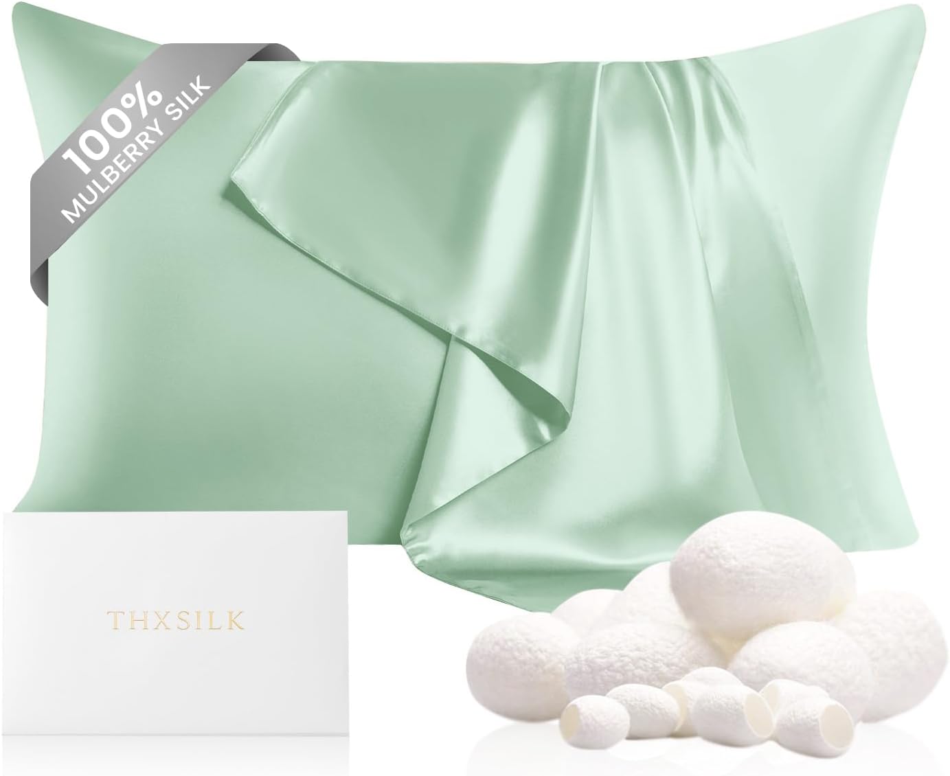 THXSILK 100% Mulberry Silk Pillowcase for Hair and Skin Health, 22 Momme Soft and Smooth Pillowcases with Hidden Zipper, Both Sides Premium Grade 6A+ Silk, 1pc (Standard 20"x26", Turquoise Green)