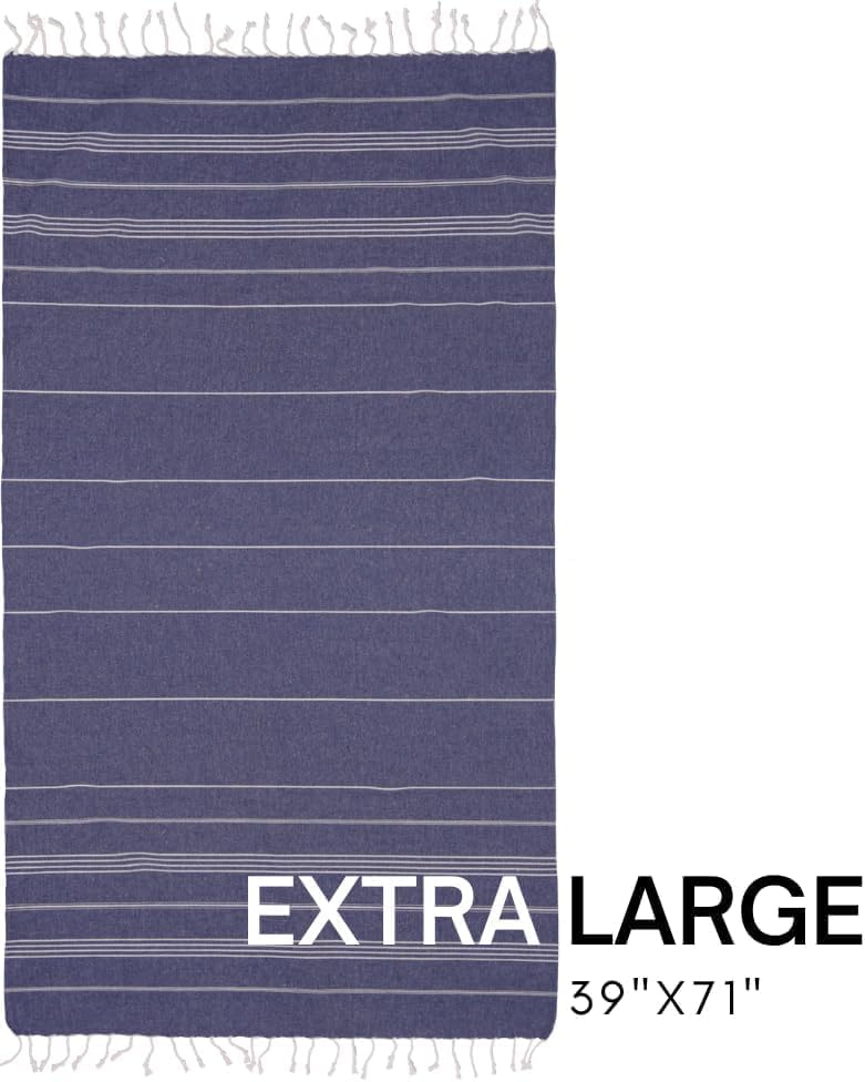BAY LAUREL Turkish Beach Towel with Travel Bag 39 x 71 Quick Dry Sand Free Lightweight Large Oversized Towels Light - Pack of 4 (Pack of 4 - Dark Blue with Yellow Floral)