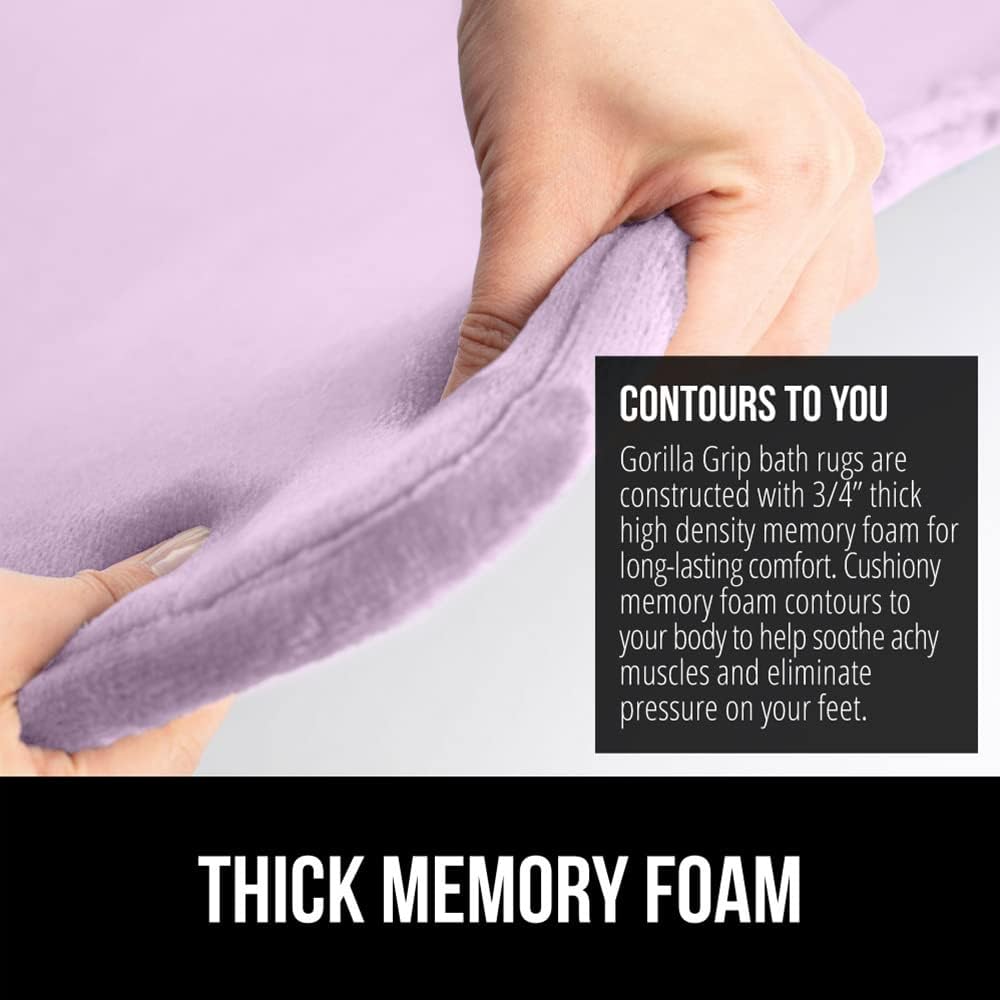 GORILLA GRIP Memory Foam Bath Mat, Soft Absorbent Velvet Bathroom Mats, Durable Dots on Underside, Machine Washable Bathmat, Carpet Rug Room Decor for Shower Tub Floor RV, 24x17 Rugs, Purple