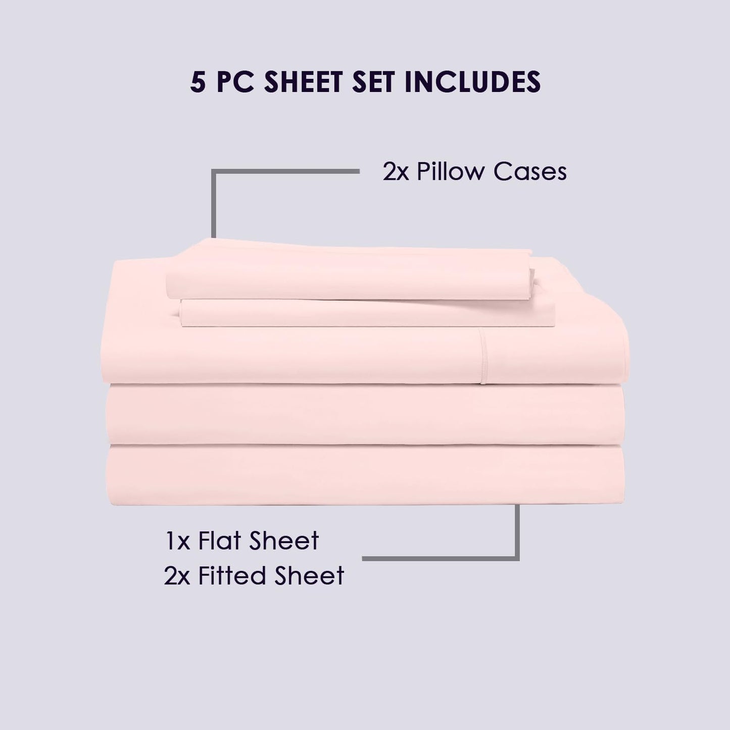 Pizuna Pure 100% Cotton Split King Sheet Set Light Pink, 800 Thread Count 100% Long Staple Cotton Split King Sheets for Adjustable Bed, 15" Deep Pocket Sheets (Combed Cotton Bed Sheets)