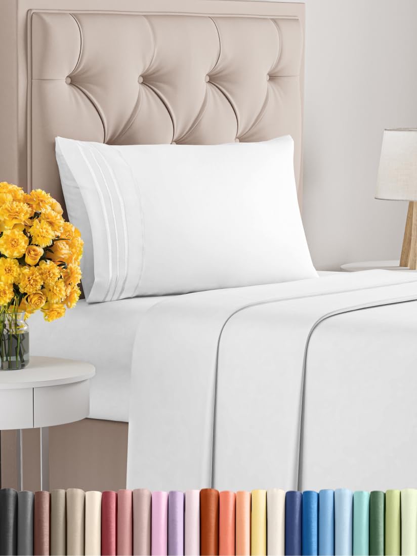 Twin Size 3 Piece Sheet Set - Extra Soft, Breathable And Cooling Sheets - Hotel Luxury Durable Bed Sheets for Women & Men - Deep Pockets, Easy-Fit & Wrinkle-Free - Bright White Oeko-Tex