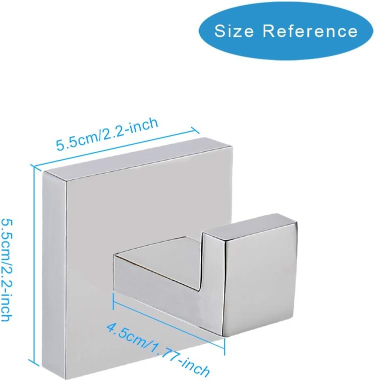 TASTOS Bath Towel Hooks Premium Stainless Steel Robe Coat and Clothes Hook, Heavy Duty Square Wall Mounted Modern Hook for Bathroom & Kitchen, Polished Chrome Finish, 2Pack