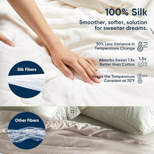 Vesta Heavyweight Silk Comforter, Overfilled Duvet Insert for Cold Sleepers & Winter, 100% Silk Fill with 100% Cotton Shell, Moisture-Wicking, Queen Size (Grey, Silk Weight: 4.2lbs)