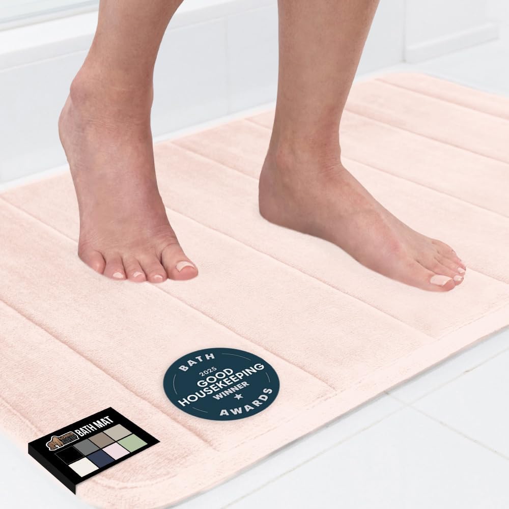 GORILLA GRIP Memory Foam Bath Mat, Soft Absorbent US Designed Bathroom Rug, Gripping Dots Machine Washable Bathmat, Cushioned Floor Mats, Shower Sink Rugs Room Décor Accessories, 30x20 Pink