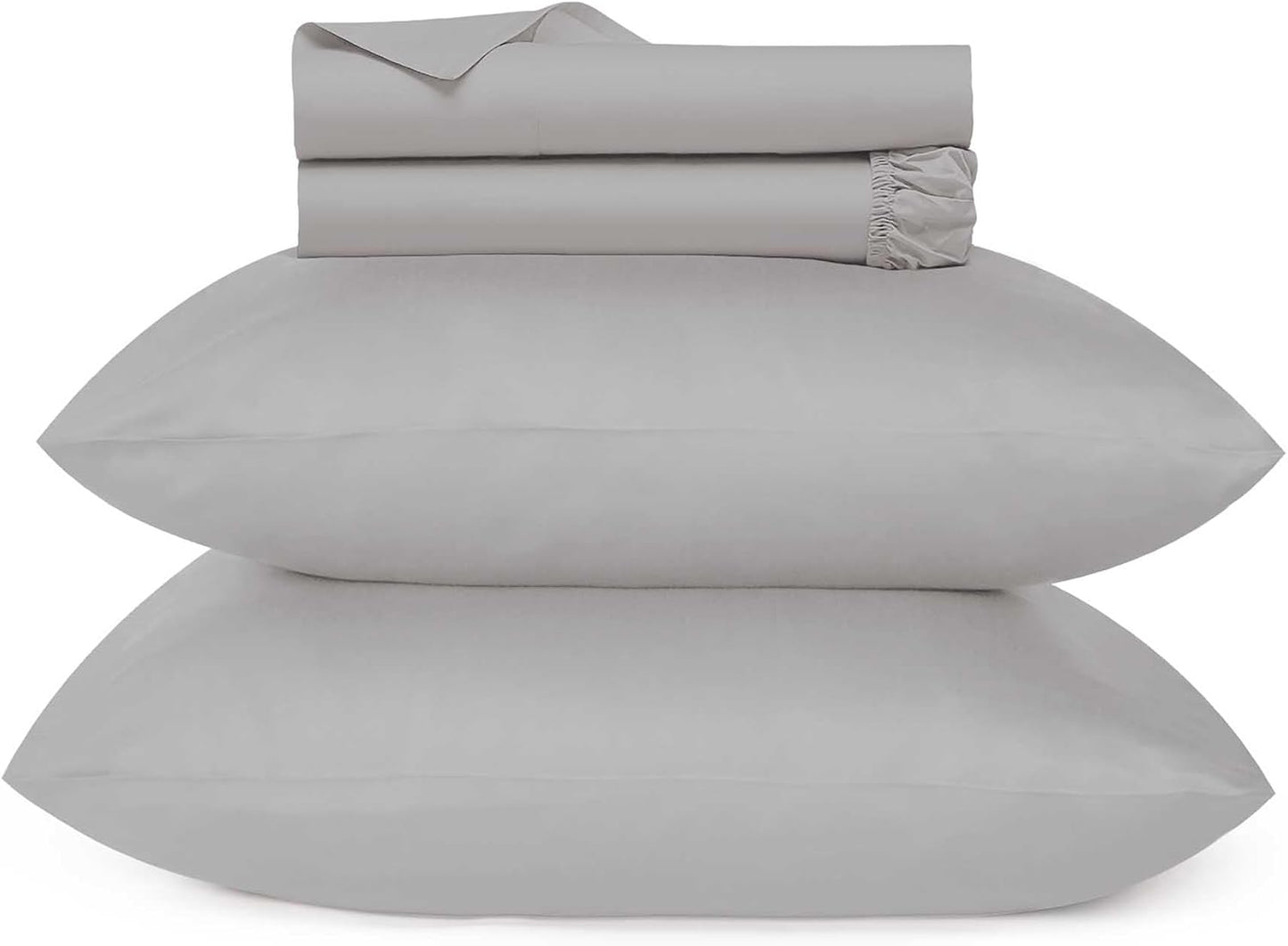URBANHUT 700 Thread Count Egyptian Cotton Sheets Twin Size, 4Pc Sheet Set Soft Luxury Bed Sheets for Twin Size Bed, Sateen Weave Hotel Sheets, 14'' Elasticized Deep Pocket - Silver Grey