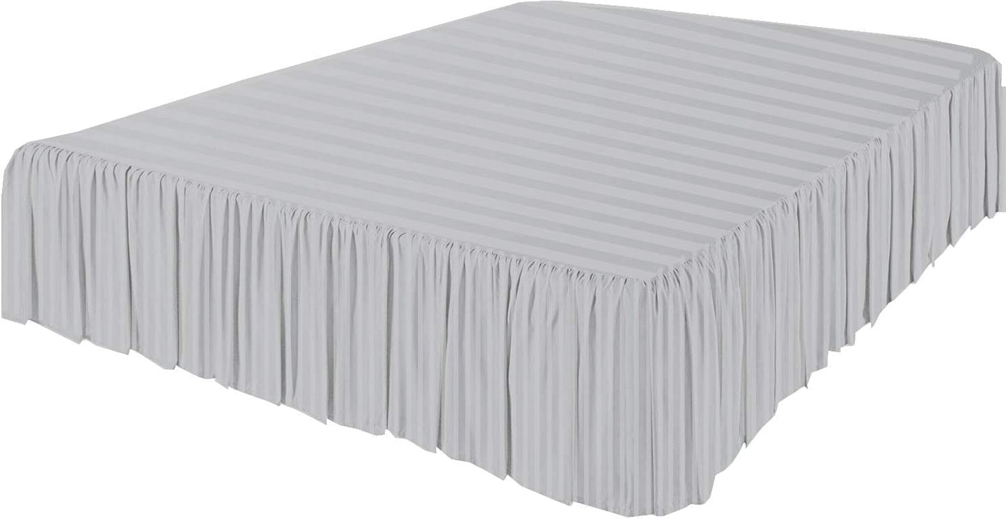 KRISHNA Ruffled Bed Skirt with Split Corners Queen, 100% Microfiber Hotel Quality, 15 Inch Drop Dust Ruffle Gathered Bedskirt with Platform, 60" x 80", Light Grey Stripe