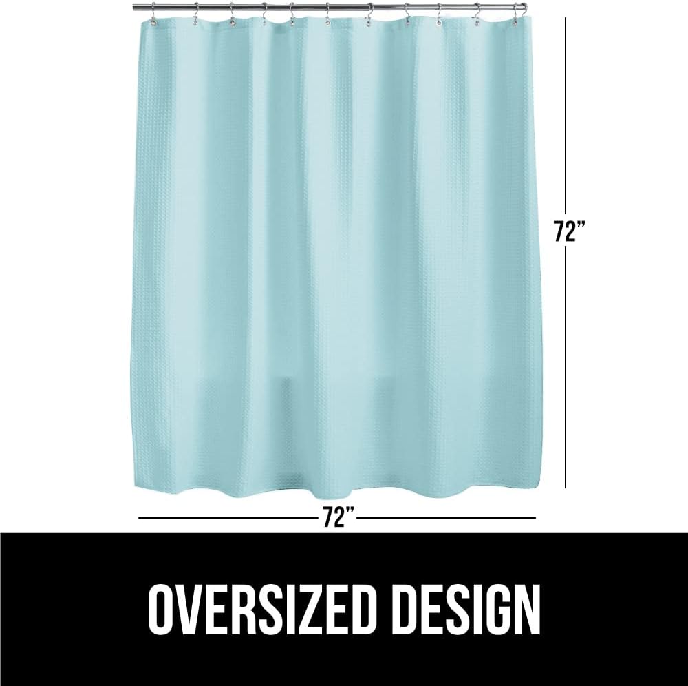 GORILLA GRIP Waffle Shower Curtain, Thick Weighted Fabric, Wrinkle and Rust Resistant, Classic Hotel Quality Design, Heavy Duty Long Curtains for Bathroom Showers Bath Tubs Machine Wash 72x72 Spa Blue