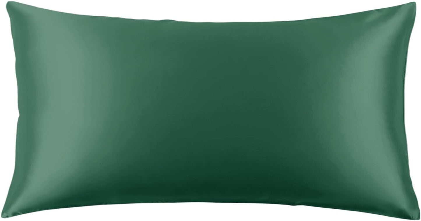 THXSILK 100% Pure Mulberry Silk Pillowcase for Hair and Skin, 22 Momme Mulberry Silk Pillow Case, California King Size 20"x40", Real Silk Pillowcase with Zipper (Emerald Green)