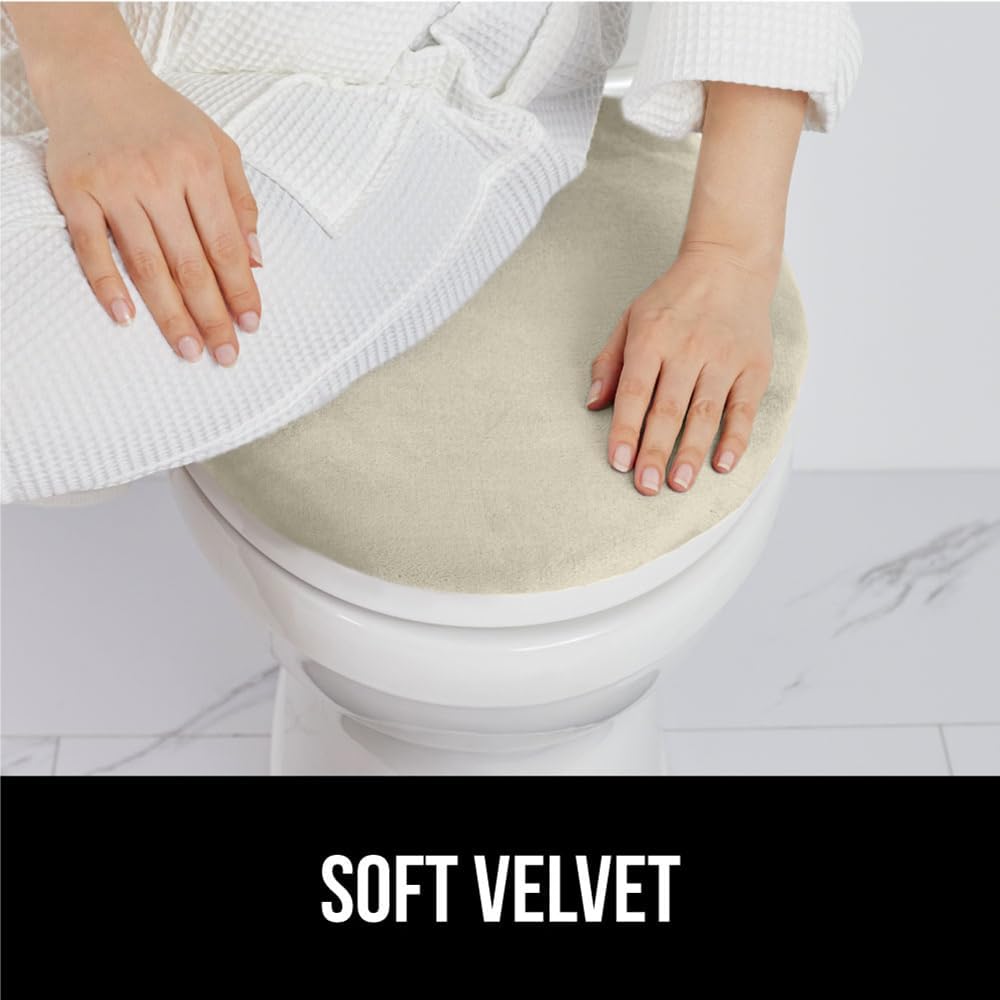 GORILLA GRIP Thick Memory Foam Bathroom Toilet Lid Seat Cover, Soft Velvet Topside, Machine Wash, Plush Cushioned Covers Fits Most Size Lids, Decorative Bath Room Accessories, 19.5x18.5, Champagne