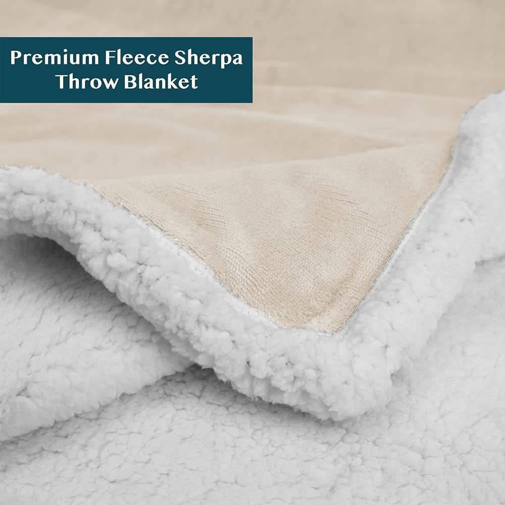 PAVILIA Sherpa Fleece Throw Blanket for Couch, Twin Size, Cream Beige, Plush Soft Fuzzy Sofa Blanket, Cozy Reversible Winter Throw for Women Men, 60x80 Inches
