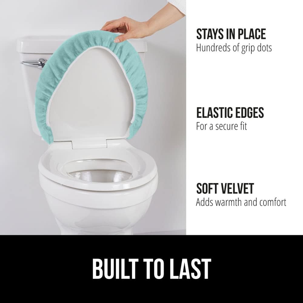 GORILLA GRIP Thick Memory Foam Bathroom Toilet Lid Seat Cover, Soft Velvet Topside, Machine Wash, Plush Cushioned Covers Fits Most Size Lids, Decorative Bath Room Accessories, 19.5x18.5, Seablue