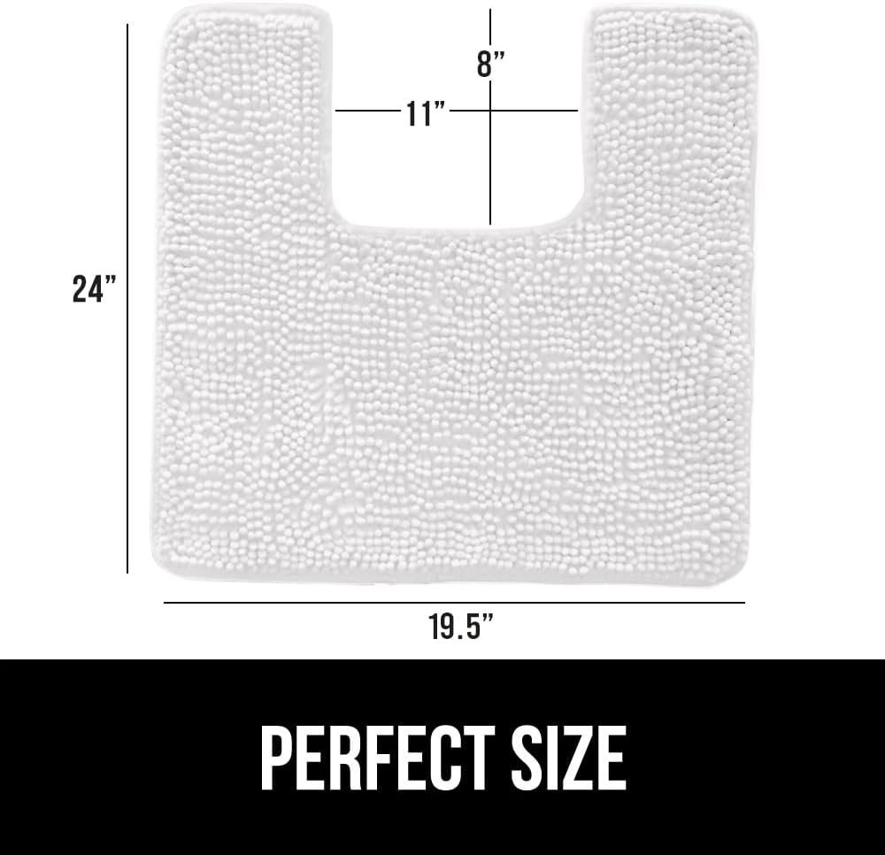 GORILLA GRIP Plush Absorbent Shaggy Chenille Bath Rug Mat for Square Toilet Base with Rubber Backing, Machine Washable Rugs, Soft Microfiber Contour Mats for Toilets, Bathroom Decor, White