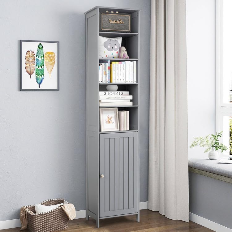 WATERJOY 72'' Tall Slim Bathroom Storage Cabinet with 3 Shelves & Door for Bathroom, Living Room