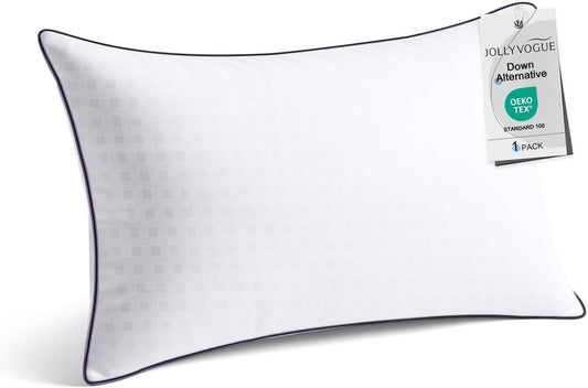 JOLLYVOGUE King Size Bed Pillow 1-Pack, Single Pillow for Sleeping, Breathable and Supportive with Down Alternative Fill, Hotel Collection Pillow for Side, Back, and Stomach Sleepers