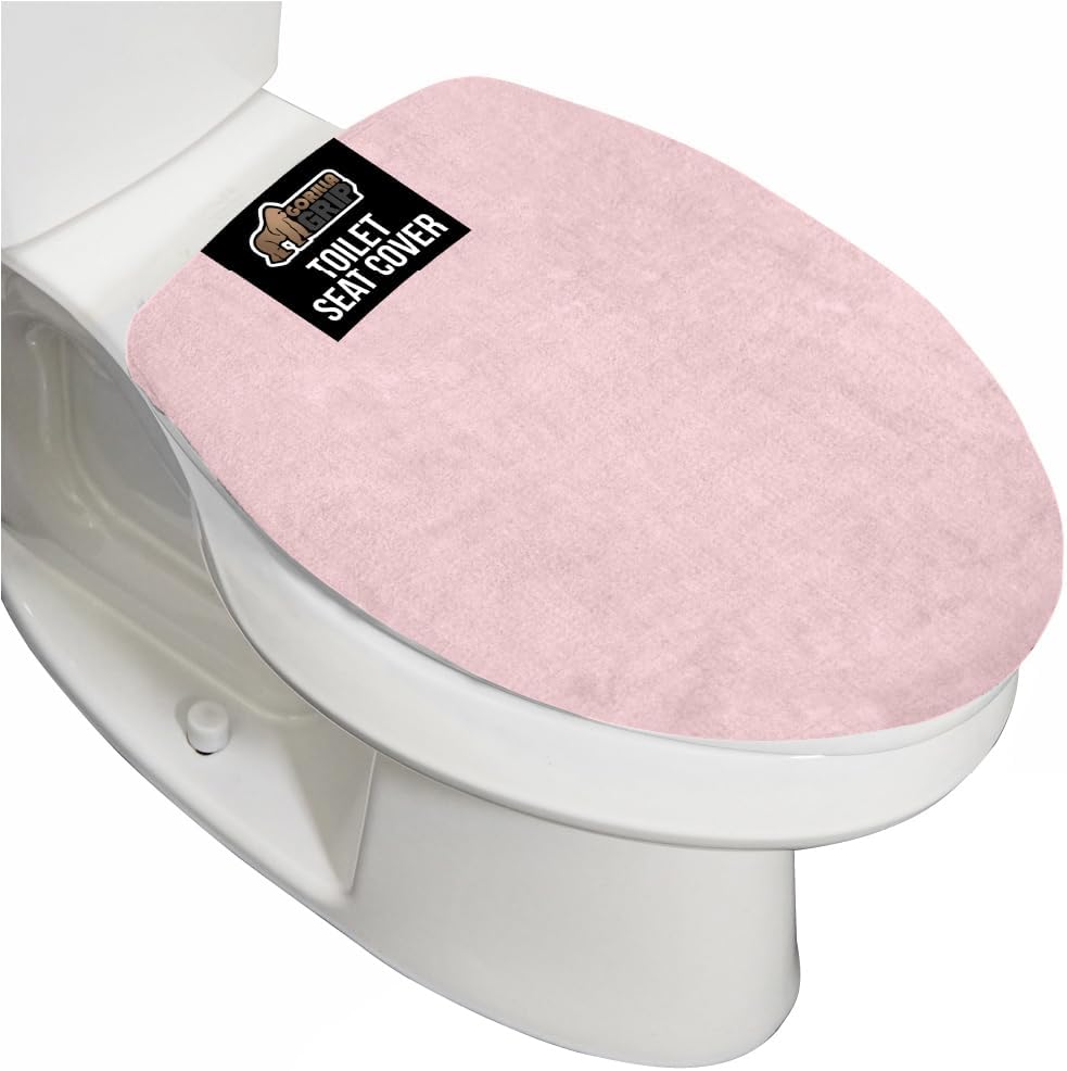GORILLA GRIP Thick Memory Foam Bathroom Toilet Lid Seat Cover, Soft Velvet Topside, Machine Wash, Plush Cushioned Covers Fits Most Size Lids, Decorative Bath Room Accessories, 19.5x18.5, Light Pink