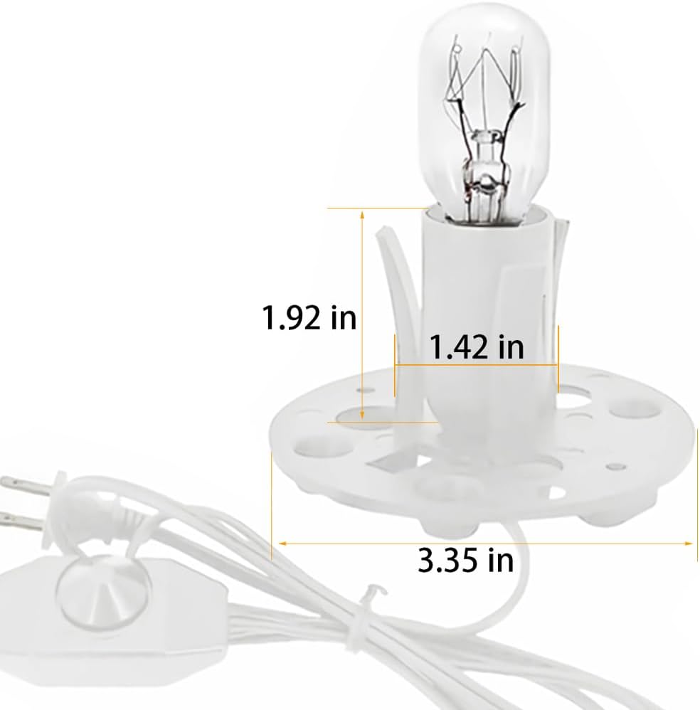 Himalayan Salt Lamp Cord White, 6ft with Dimmer Switch, Replacement Cord with 3.34 Inch Base, 6 25W E12 Bulbs (2)