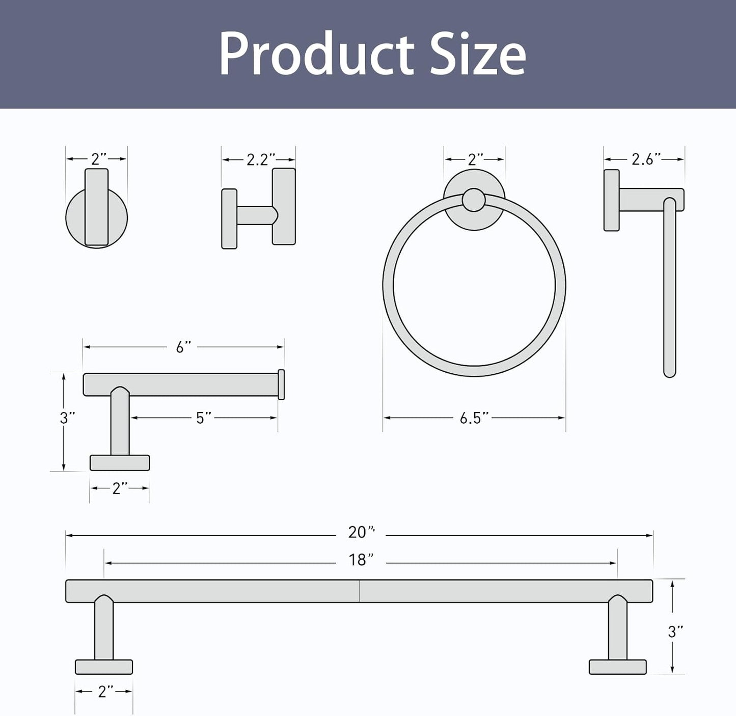 Matte Black Towel Bar Set, 18 Inch Bathroom Hardware Set, Wall Mounted Bathroom Towel Holder Set, Modern Bathroom Accessories, Durable SUS304 Stainless Steel, 4-Piece