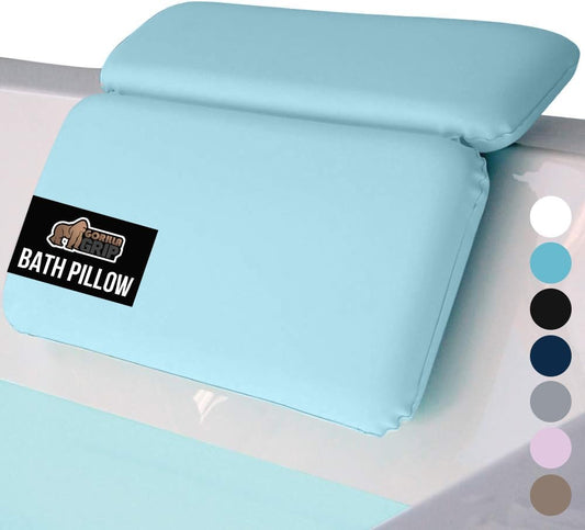 GORILLA GRIP Bath Pillow for Tub, Improved Suction Cups, Luxury Bathtub Pillows, Headrest for Neck and Back Support, Relaxing Home Spa, Hot Tubs and Bathroom Essentials, Gifts for Women, 2 Panel Blue