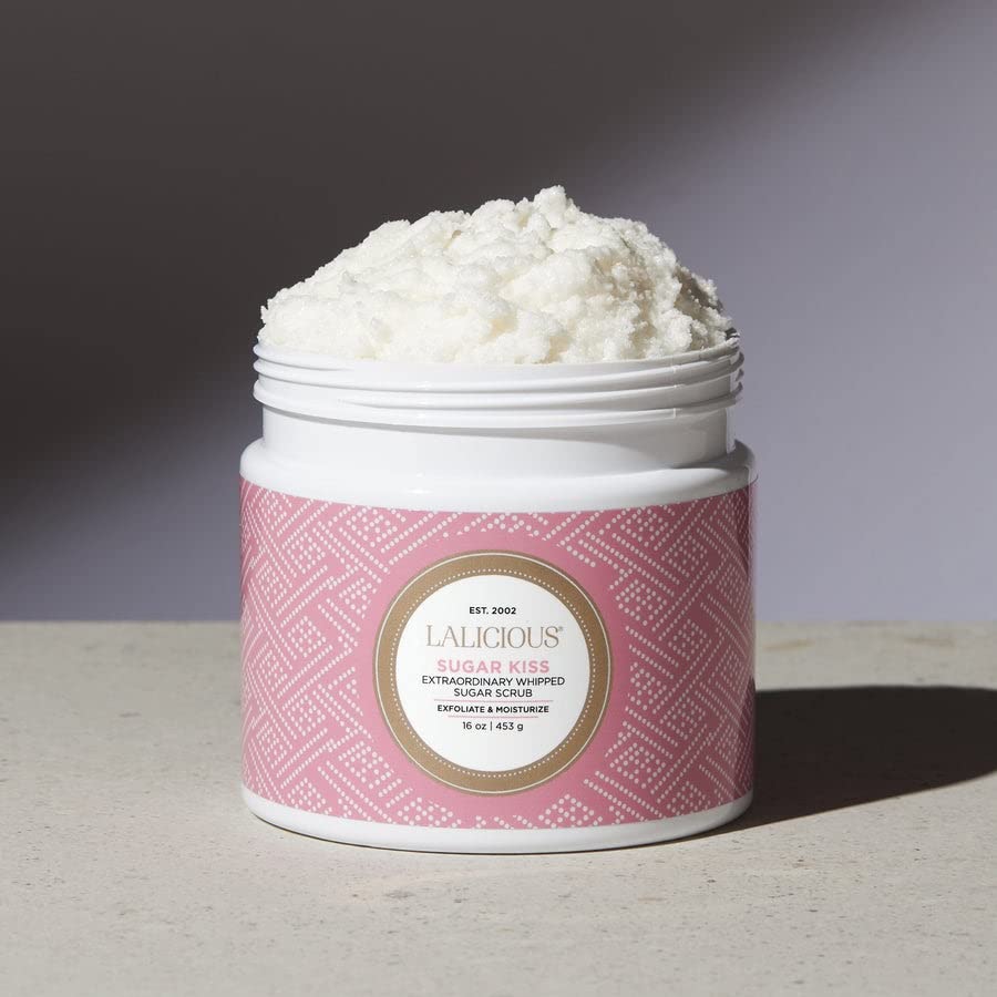 LALICIOUS Extraordinary Sugar Kiss Sugar Scrub, Exfoliating Body Scrub with Coconut Oil & Honey, Moisturizing Body Exfoliator for Glowing Radiant Hydrating Skin, Zero Greasy, No Parabens - 16oz