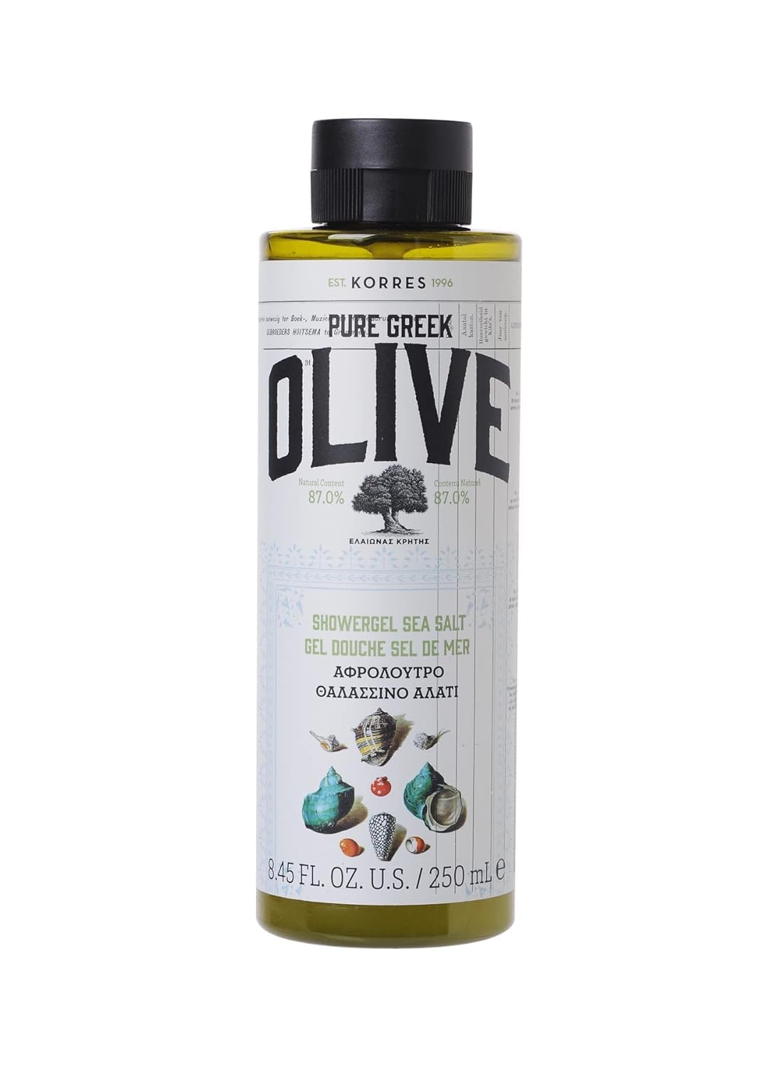KORRES Olive Oil Shower Gel for Dry Skin, Moisturizing Body Wash Cleanser Made with Pure Greek Olive Oil, Hydrating and Nourishing Bath Soap for Smooth, Supple Skin, Sea Salt Scented, 8.45 fl oz