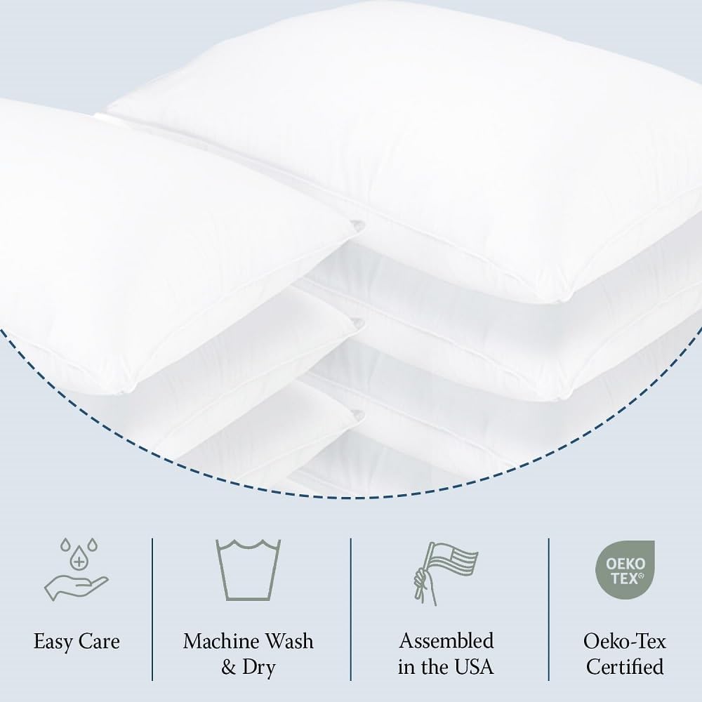 DOWNLITE 4-Pack Set of Hotel Style Hypoallergenic Down Alternative Bed Pillows – King Size, 20” x 36” – Soft/Medium Density, for Stomach & Back Sleepers – Machine Washable & Dryable