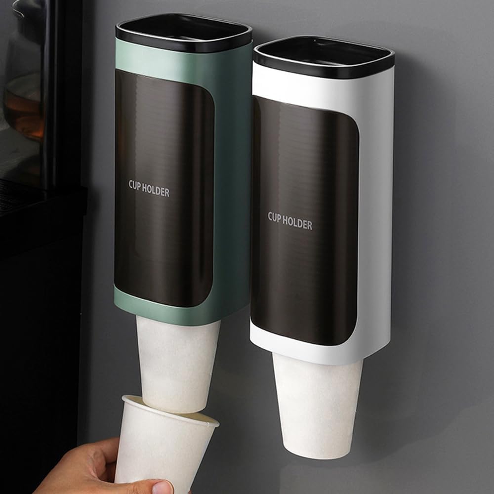 Cup Dispenser Wall Mounted, Bathroom Cup Dispenser Holder for 3oz-9.5oz Disposable Paper and Plastic Cups, Water Cooler Cup Dispenser with Adhesive Plate (Large White, 1 Pcs)